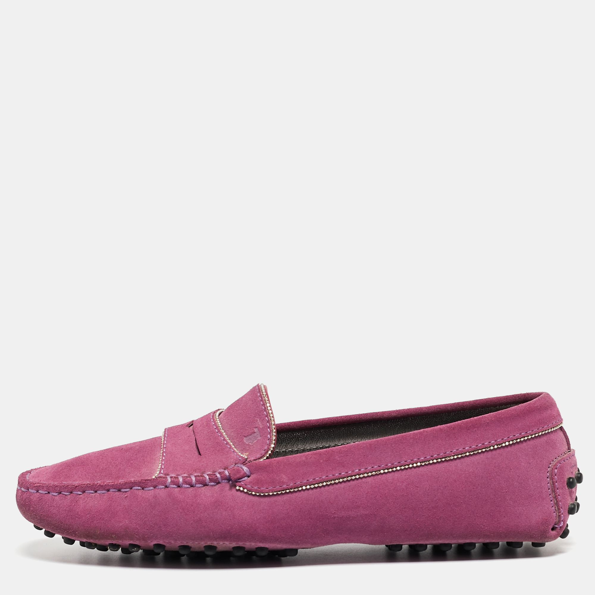 Tod's Purple Suede Beaded Penny Loafers Size 37.5, Loafers & Slip-Ons - Luxury Closet catalog