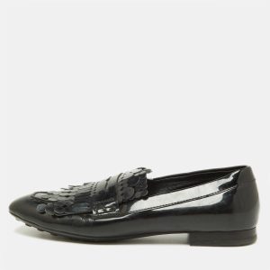 Tod's Black Patent Leather Laser Cut Fringe Loafers Size 38.5, Loafers & Slip-Ons - Luxury Closet catalog