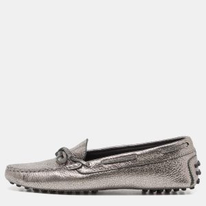 Tod's Metallic Silver Foil Leather Gommino Bow Slip On Loafers Size 36.5, Loafers & Slip-Ons - Luxury Closet catalog