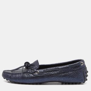 Tod's Metallic Blue Foil Leather Gommino Bow Slip On Loafers Size 36.5, Loafers & Slip-Ons - Luxury Closet catalog