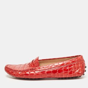 Tod's Red Croc Embossed Patent Leather Penny Loafers Size 39.5, Loafers & Slip-Ons - Luxury Closet catalog