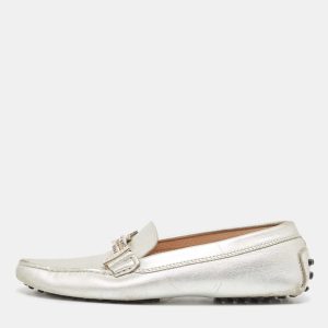 Tod's Silver Leather Crystal Embellished Double T Slip On Loafers Size 36, Loafers & Slip-Ons - Luxury Closet catalog