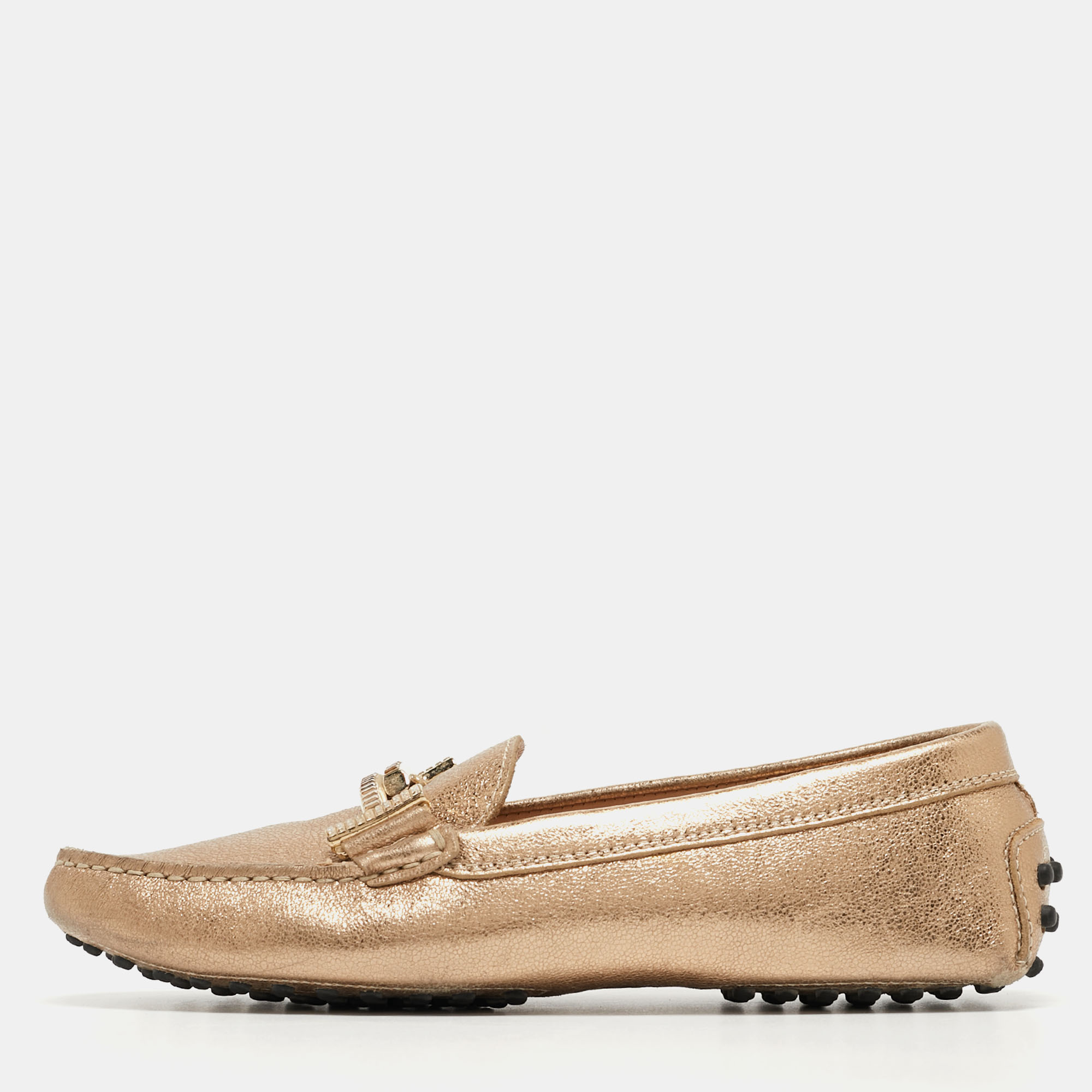 Tod's Gold Leather Crystal Embellished Double T Slip On Loafers Size 36, Loafers & Slip-Ons - Luxury Closet catalog