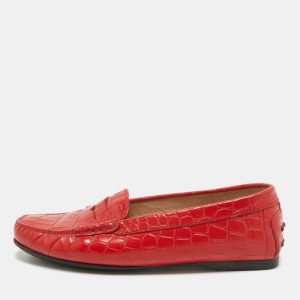 Tod's Red Croc Embossed Leather Penny Slip On Loafers Size 36, Loafers & Slip-Ons - Luxury Closet catalog