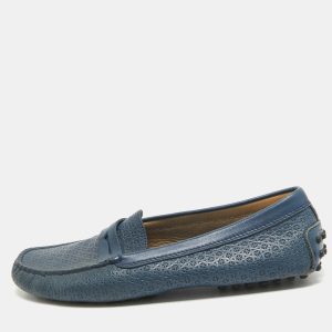 Tod's Navy Blue Leather Laser Cut Penny Loafers Size 38, Loafers & Slip-Ons - Luxury Closet catalog