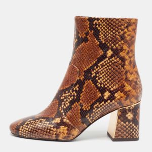 Tory Burch Brown Python Embossed Leather Ankle Boots Size 37.5, Boots - Luxury Closet catalog