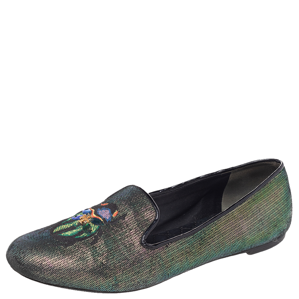 Tory Burch Multicolor Iridescent Leather Beetle Embroidered Smoking Slippers Size 38.5, Loafers & Slip-Ons - Luxury Closet catalog