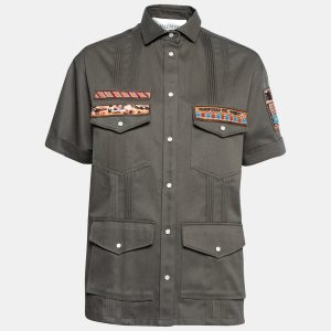 Valentino Olive Green Cotton Patch Detail Button Front Shirt S, Shirts & Tops - Luxury Closet catalog