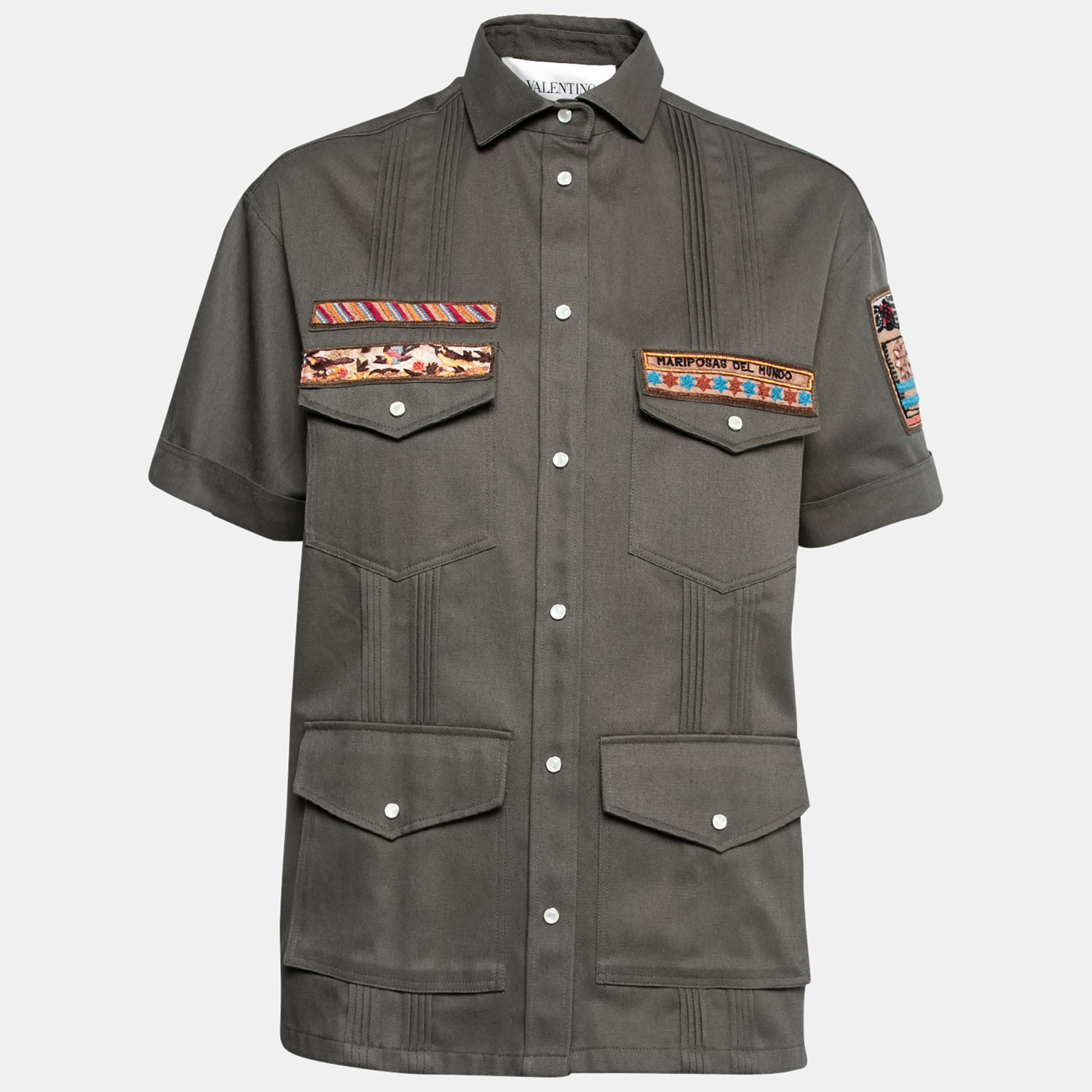 Valentino Olive Green Cotton Patch Detail Button Front Shirt S, Shirts & Tops - Luxury Closet catalog