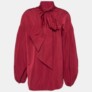 Valentino Burgundy Cotton Taffeta Neck Tie Detail Top L, Shirts & Tops - Luxury Closet catalog