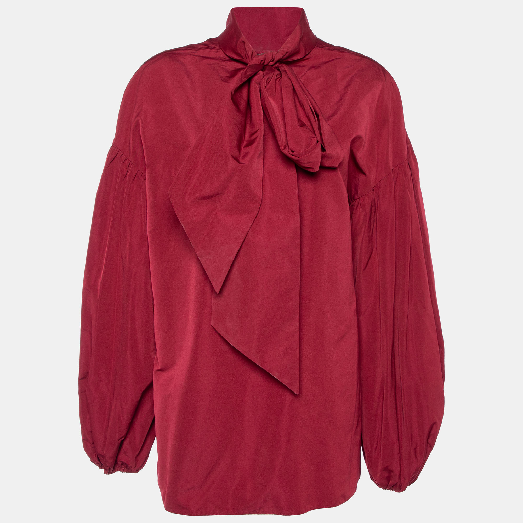 Valentino Burgundy Cotton Taffeta Neck Tie Detail Top L, Shirts & Tops - Luxury Closet catalog