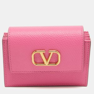 Valentino Pink Leather VLogo Accordion Card Holder, Wallets & Money Clips - Luxury Closet catalog