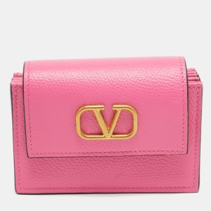 Valentino Pink Leather VLogo Accordion Card Holder, Wallets & Money Clips - Luxury Closet catalog