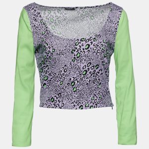 Versace Purple Leopard Print Knit Crop Top L, Shirts & Tops - Luxury Closet