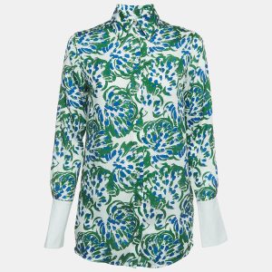 Victoria Beckham White Abstract Floral Print Twill  Button Front Shirt S, Shirts & Tops - Luxury Closet catalog