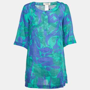 Weekend Max Mara Blue/Green Floral Print Rami Buttoned Tunic S, Shirts & Tops - Luxury Closet catalog