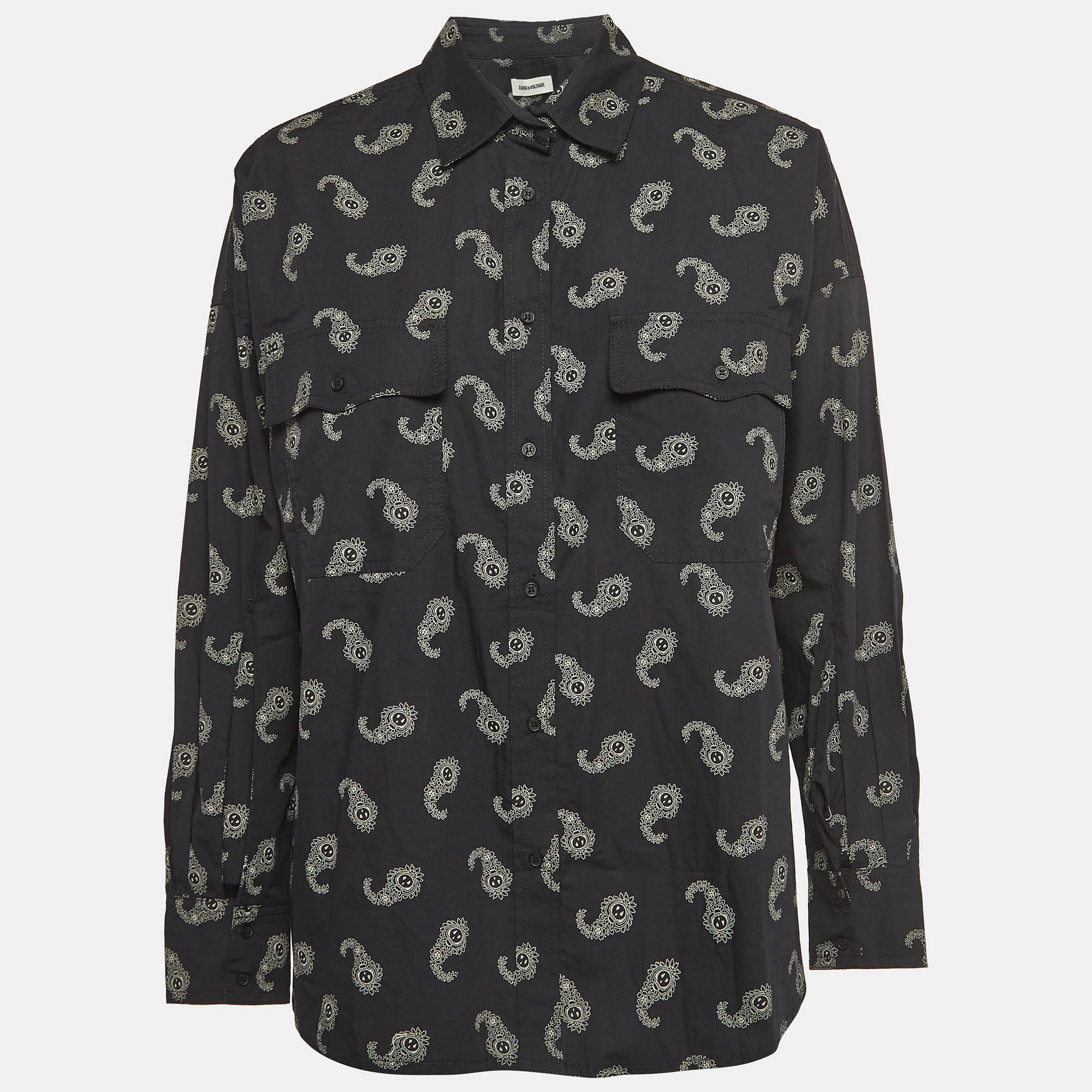 Zadig & Voltaire Black Tamara Paisley Print Cotton Oversized Shirt XS, Shirts & Tops - Luxury Closet