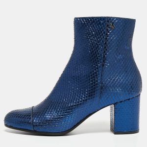 Zadiq & Voltaire Blue Python Embossed Leather Block Heel Ankle Boots Size 40, Boots - Luxury Closet catalog