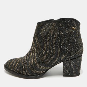 Zadig & Voltaire Black/Gold Glitter Block Heel Ankle Boots Size 40, Boots - Luxury Closet catalog
