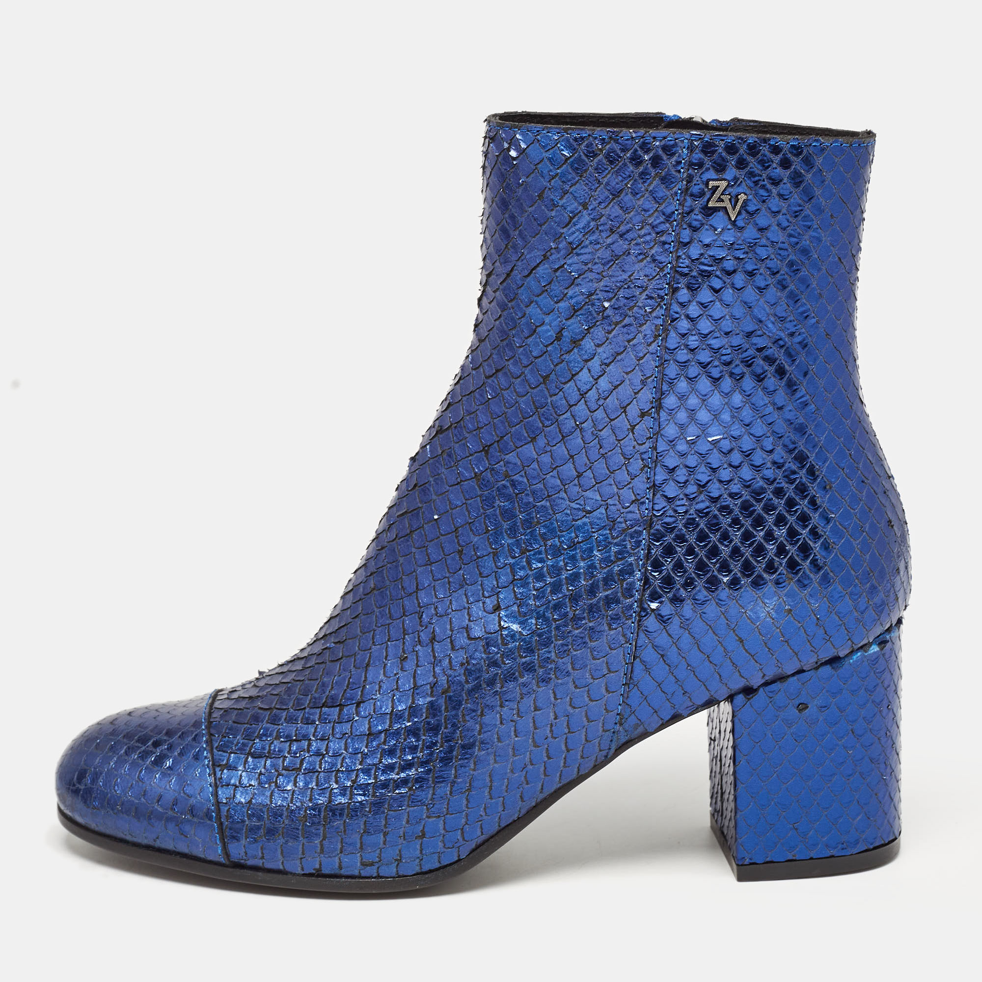 Zadig & Voltaire Metallic Blue Snakeskin Embossed Leather Zip Ankle Boots Size 36, Boots - Luxury Closet catalog