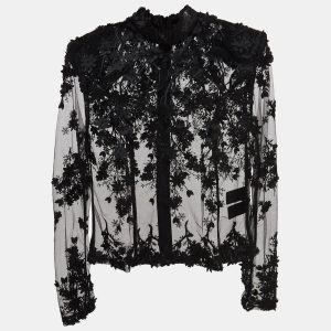 Zhivago Black Embroidered Mesh High Neck Sheer Top M, Shirts & Tops - Luxury Closet catalog