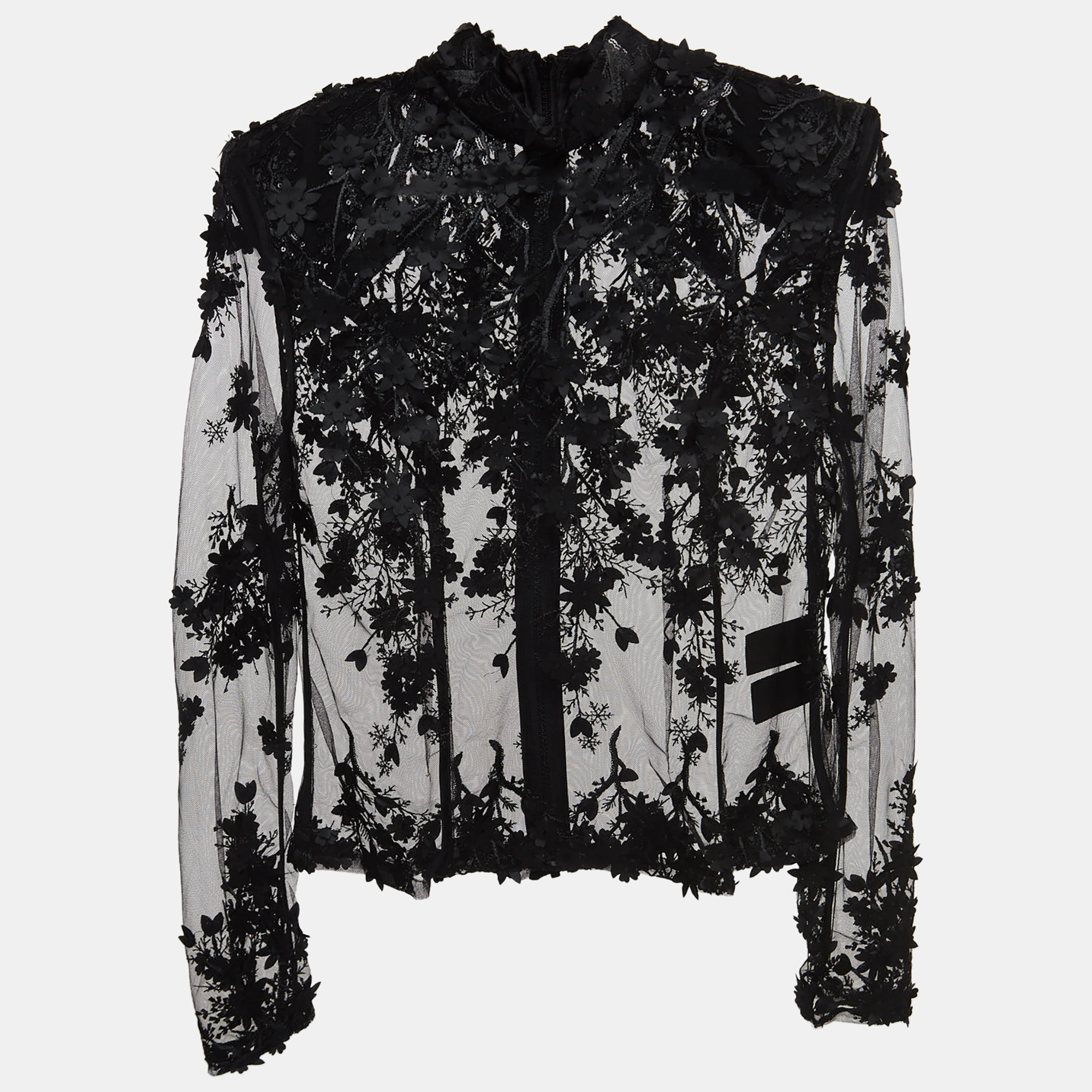 Zhivago Black Embroidered Mesh High Neck Sheer Top M, Shirts & Tops - Luxury Closet catalog