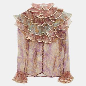 Zimmermann Purple Printed Silk Lucky Tiered Blouse XS (SIZE 0), Shirts & Tops - Luxury Closet catalog