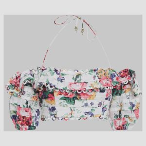 Zimmermann White/Multicolor Floral Print Linen Crop Top L, Shirts & Tops - Luxury Closet catalog