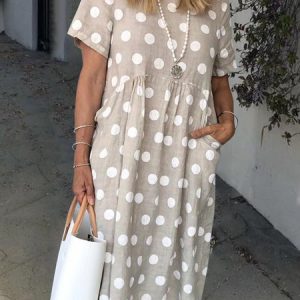 Women Polka Dots Pockets Casual Summer Women Dress, Midi Dresses, Roselinlin - Online Catalog