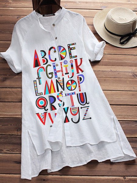 White Letter Simple Cotton-Blend Top, Blouses & Shirts, Roselinlin - Online Catalog