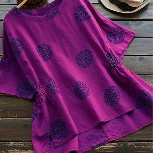 Women Polka Dots Short Sleeve O-neck Vintage Shirt, Blouses & Shirts, Roselinlin - Online Catalog