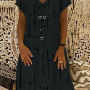 Short Sleeve Solid Casual Shift Dress, Midi Dresses, Roselinlin - Online Catalog