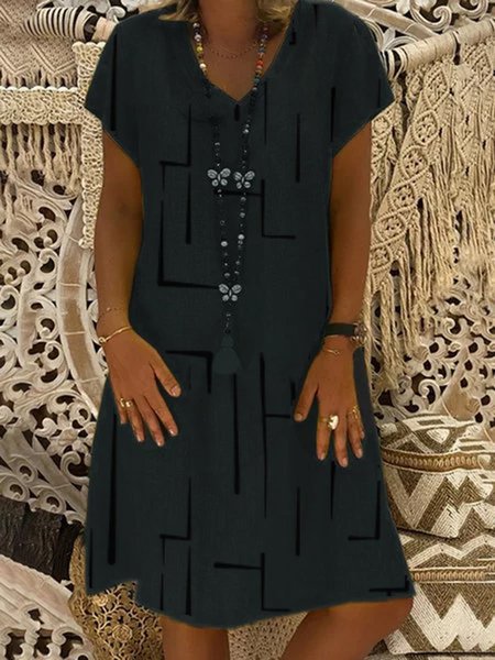 Short Sleeve Solid Casual Shift Dress, Midi Dresses, Roselinlin - Online Catalog