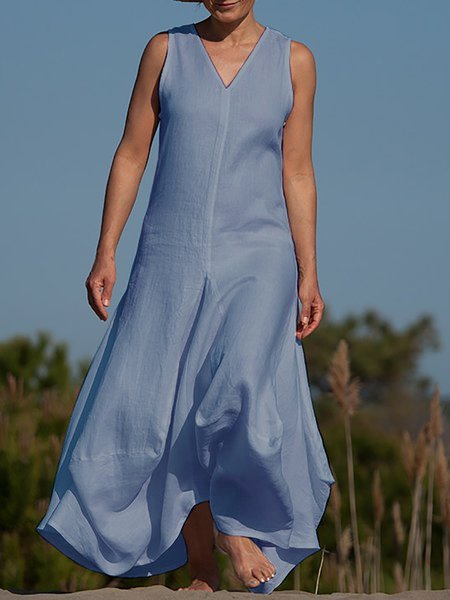 V Neck Sleeveless Casual Gathered Maxi Weaving Dress, Maxi Dresses, Roselinlin - Online Catalog