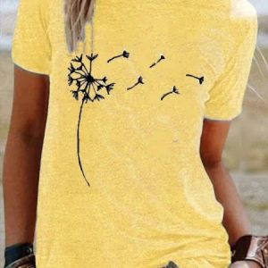 Floral Crew Neck Casual Short Sleeve T-shirt, Tees & T-shirts, Roselinlin - Online Catalog