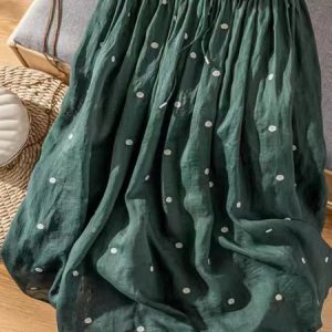 Casual Polka Dots A-Line Natural Maxi Skirt, Skirts, color:darkgreen|size:XXL, catalog Noracora shop
