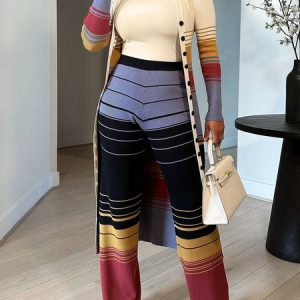 Urban Striped Color Block Loose Cardigan, Cardigans, color:As Picture|size:XXL, Stylewe