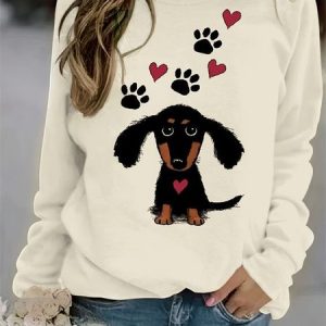 Casual Crew Neck Dog Sweatshirt, Hoodies & Sweatshirts, color:Apricot|size:XXL, catalog Noracora shop