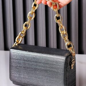 Metal Chain Square Shoulder Bag with Detachable Crossbody Strap, Bags, color:Silver Gray|size:One-size, Stylewe