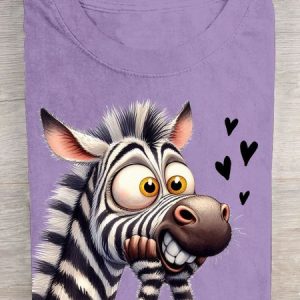 Funny Zebra Printed Round Neck T-shirt, T-shirts, Lilicloth.com