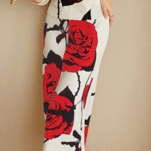 Regular Fit Floral Elegant Skirt, Skirts, color:Red|size:XXL, Stylewe