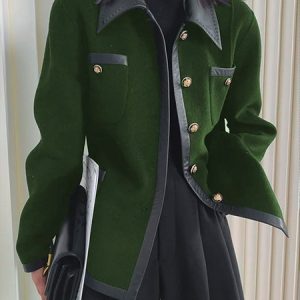 Urban Plain Split Joint Shirt Collar Jacket, Jackets, color:Green|size:XXL, Stylewe