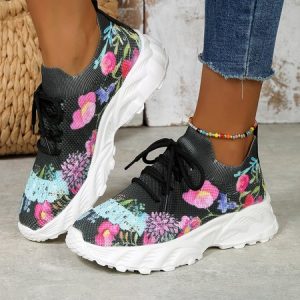 Casual Floral Slip On Low Heel Slip On, Women shoes, color:Black|size:42, catalog Noracora shop