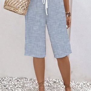 Women's Trousers Straight Pants Daily Going Out Casual Cotton Plain Summer Pants, JustFashionNow Shorts, color:Blue|size:XXL,
