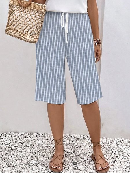 Women's Trousers Straight Pants Daily Going Out Casual Cotton Plain Summer Pants, JustFashionNow Shorts, color:Blue|size:XXL,