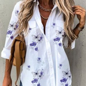 Shirt Collar Long Sleeve Striped Regular Loose Shirt For Women, Shirts, color:Purple|size:XXL, catalog Noracora shop