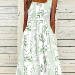 Women Leaf Square Neck Sleeveless Comfy Casual Lace Midi Dress, Midi, color:Color2|size:3XL, catalog Noracora shop
