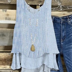 Casual V Neck Striped Tank Top Folds, Tanks & Camis, color:Blue|size:XXL, catalog Noracora shop