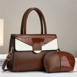 Color Block Stone Embossed Handbag Commuting Crossbody Bag with Coin Purse, Bags, color:Coffee|size:One-size, Stylewe
