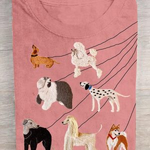 Casual Dog Crew Neck Short Sleeve T-shirt, T-shirts, color:Orange Pink|size:3XL, catalog Noracora shop